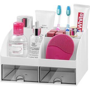 Toothbrush Holder Bathroom Counter Organizer 5 Slots Drawers Vanity Storage Whit